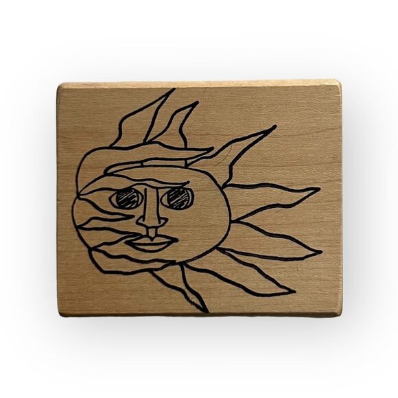 Magenta Sunflower, Sun, Flower With Face Wood & Rubber Stamp - Picture 9 of 9